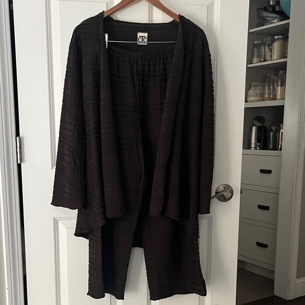 Carol Turner Collection Brown Wide Leg Pants & Open Cardigan Set Sz Medium